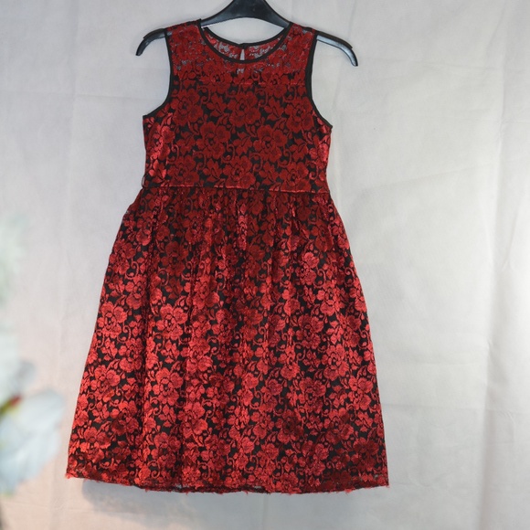 Girls Red /Black Lace Dress SZ 12 - Picture 1 of 5